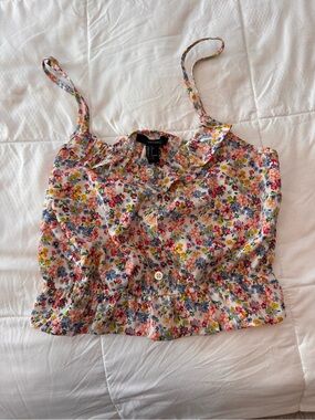 Forever 21 Floral Ruffle Cropped Camisole - White Multicolor